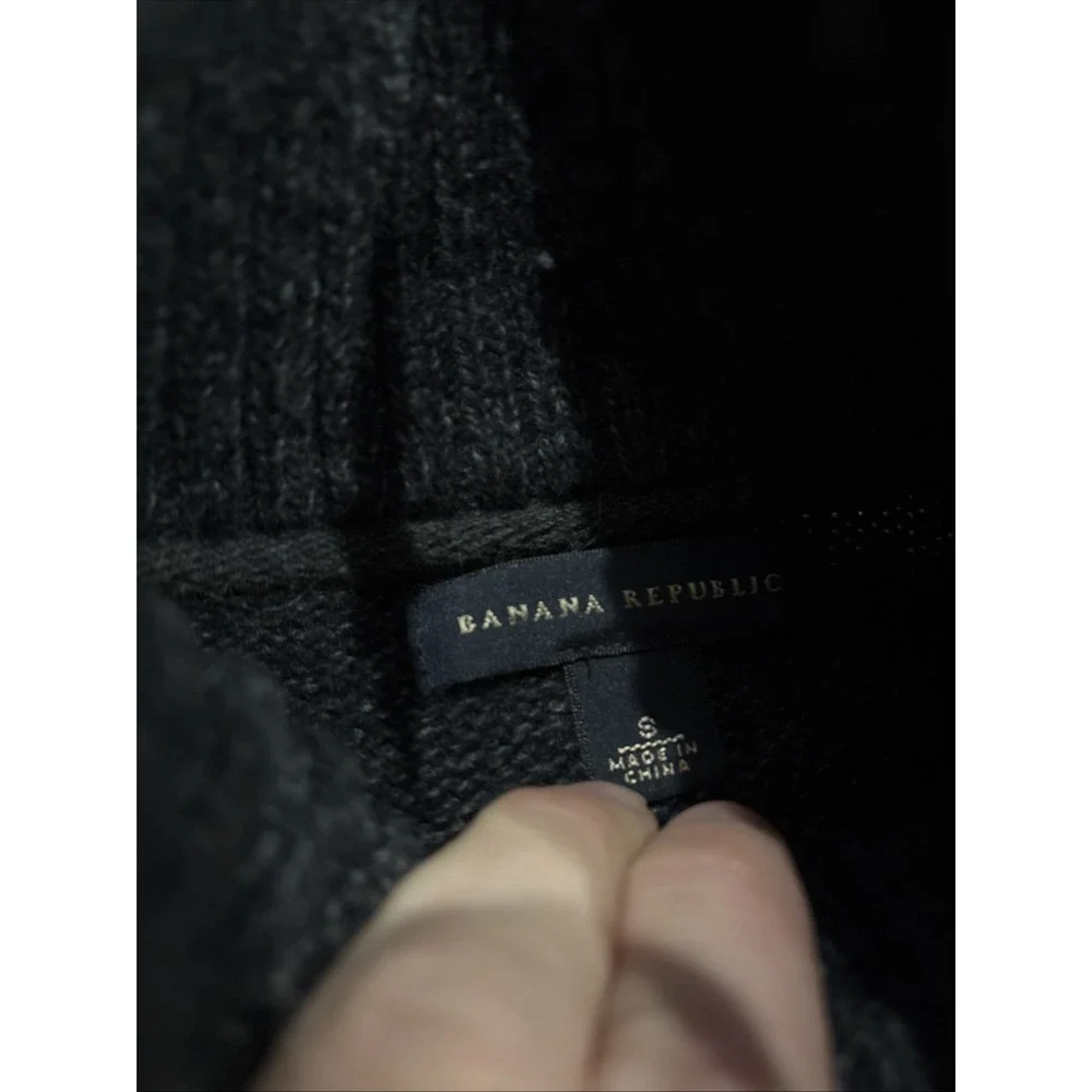 Banana Republic Sweater Buckle Collar 3-Button Pockets Tweed Blue Small Full Zip